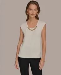 ダナ キャラン ニューヨーク レディース トップス シャツ Donna Karanew York Womenscoop Neck Top Cream クリームのサムネイル