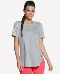 スケッチャーズ レディース トップス Tシャツ Skechers Womens GoDri Swift Stripe Tunic TShirt Gray グレーのサムネイル