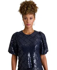 ミューズ レディース トップス シャツ Muse Womens Jewel Neck BubbleSleeve Top Navy ネイビーのサムネイル