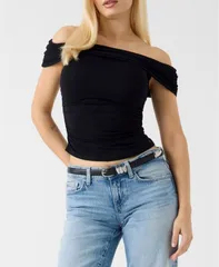 ゲス レディース トップス シャツ GUESS Womens OffTheShoulder Shirring Artimis Top Jet Black A996 ブラックのサムネイル