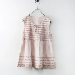 【値下げ】極美品 2021SS ピンクハウス PINK HOUSE ピコフリル使いノースリーブカットソー 4（L)＼ピンク コットン リボン ギャザー【2400014578645】のサムネイル