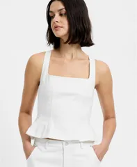 フレンチコネクション レディース トップス シャツ French Connection Womens Inez Twill Square Neck Peplum Top Summer White ホワのサムネイル