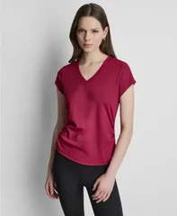 ダナ キャラン ニューヨーク レディース トップス Tシャツ Vネック ギャザー DKNY Sport Womens Ruched Side Seams VNeck Tech TShirt Beetのサムネイル