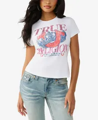 トゥルーレリジョン レディース トップス Tシャツ クルーネック True Religion Womens Crystal Classicrew Neck TShirt Optic White ホワイのサムネイル