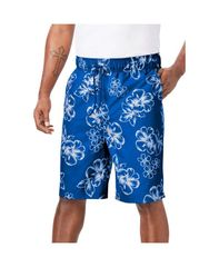 King Size Men's Swim Trunks, Printed Half Pants/Shorts, KingSize Big Tall Hibiscus Print 8 Swim Trunks Royal Blue hibiscus