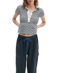 ラグアンドボーン レディース トップス Tシャツ ニット rag bone The Knit Button Stripe Tee Ivory Multi アイボリーのサムネイル