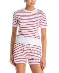 トムブラウン レディース トップス Tシャツ Thom Browne Striped Textu red Honeycomb Short Sleeve Tee WhiteRed ホワイトのサムネイル