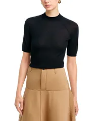 ヴィンス レディース トップス Tシャツ モックネック シルク Vince Cashmere Silk Raglan Mock Neck Tee Black ブラックのサムネイル