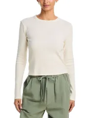 マザー レディース トップス Tシャツ MOTHER The Long Sleeve Itty Bitty Crop Tee Antique White ホワイトのサムネイル