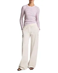 ヴィンス レディース トップス Tシャツ リブ コットン Vince Striped Ribbed Cotton Long Sleeve Tee Light Heather Slipperose Coのサムネイル