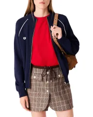 マージュ レディース アウター カーディガン コントラスト Maje Contrastrim Zippe red Cardiga navy ネイビーのサムネイル