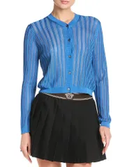 ヴェルサーチ レディース アウター カーディガン リブ メッシュ Versace Mesh Ribbed Cardigan Blue ブルーのサムネイル