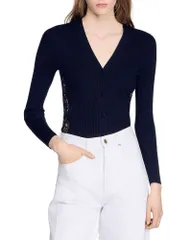 サンドロ レディース アウター カーディガン レース Sandro Gabriele Lace Panel Cardigan Black ブラックのサムネイル