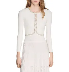 サンドロ レディース アウター カーディガン クロップド Sandro Borealia Cropped Pearl and Rhinestonembellished Cardigan White ホのサムネイル