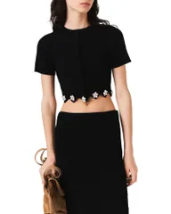 マージュ レディース アウター カーディガン フラワー柄 クロップド フラワー Maje Floral Jewel Cropped Cardigan Black ブラックのサムネイル