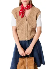 マージュ レディース アウター カーディガン Maje 2 in 1 Effect Cardigan Camel キャメルのサムネイル