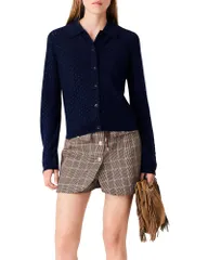マージュ レディース アウター カーディガン ポロシャツ Maje Rhinestone Polo Collar Cardiga navy ネイビーのサムネイル