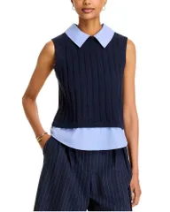 フレンチコネクション レディース トップス タンクトップ FRENCH CONNECTION Aleyna Mixed Media Tank Marne Blue Combo ブルーのサムネイル