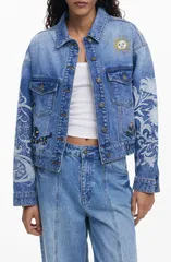 デジグアル レディース アウター コート 刺繍 デニム ジャケット Desigual Embroideredenim Trucker Jacket MEDIUM BLUE ブルーのサムネイル