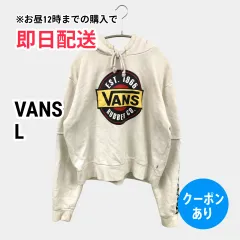 VANS バンズ パーカー L ホワイト スウェット チェック柄 前面プリント ブランドロゴ ライン柄 プルオーバー 長袖 レディースのサムネイル