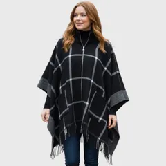 ロンドンフォグ レディース アウター コート London Fog Womens Plaid Ruana Black ブラックのサムネイル