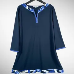 【美品】LEONARD SPORT レオナール スポーツ チュニック 花柄 七分袖 サイズ42 ネイビーのサムネイル