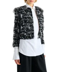 バルマン レディース アウター ジャケット・ブルゾン ツイード クロップド フリンジ Balmain Cropped Jacket in Fringed Tweed Black ブラックのサムネイル