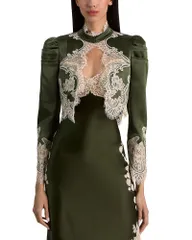 アリスアンドオリビア レディース アウター ジャケット・ブルゾン レーストリム クロップド レース Alice and Olivia Thomasina Puff Sleeve Lace Trim Cのサムネイル
