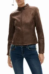 デジグアル レディース アウター コート レザー フェイクレザー ジャケット Desigual Faux Leather Jacket BROWN ブラウンのサムネイル