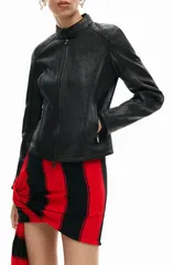 デジグアル レディース アウター コート レザー フェイクレザー ジャケット Desigual Faux Leather Jacket BLACK ブラックのサムネイル