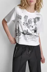 ダナ キャラン ニューヨーク レディース トップス シャツ コットン DKNY New York Toile Cotton Blend TShirt WHITE ホワイトのサムネイル