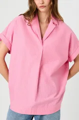 フレンチコネクション レディース トップス シャツ French Connection Rhodestripe Short Sleeve Poplin Popover Shirt GUAVA PINKのサムネイル