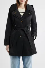ロンドンフォグ レディース アウター コート London Fog Double Breasted Hooded Trench Coat BLACK ブラックのサムネイル
