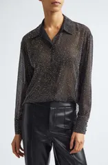 アリス アンド オリビア レディース トップス シャツ シアー Alice Olivia Dimitra Crystal Embellished Oversize Sheer Shirt BLACKのサムネイル
