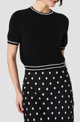 フレンチコネクション レディース トップス シャツ セーター French Connection Babysoft Rib Stripe Short Sleeve Sweater BLACK PORCのサムネイル