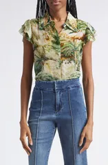 アリス アンド オリビア レディース トップス シャツ Alice Olivia Martel Flutter Sleeve ShirtERRAIN LGのサムネイル