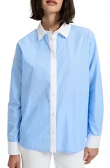 フレンチコネクション レディース トップス シャツ コットン French Connection Ticking Stripe Cotton Poplin ButtonUp Shirt BLUE HYのサムネイル