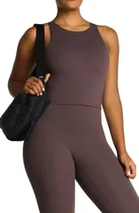 スパンク レディース トップス タンクトップ ハイネック SPANX High Neck Crop Tank DARK CACAOのサムネイル