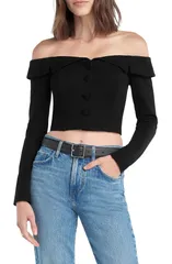 フェイバリット ドーター レディース トップス シャツ Favorite Daughter The Revenge Off the Shoulder Crop Top BLACK ブラックのサムネイル