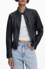 デジグアル レディース アウター コート レザー フェイクレザー ジャケット Desigual Faux Leather Moto Jacket BLACK ブラックのサムネイル