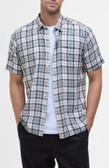 バブアー メンズ トップス シャツ Barbour Midfield Tartan Summerfit Short Sleeve ButtonUp Shirt BLEACHED PINE TARTANのサムネイル