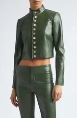 アリス アンド オリビア レディース アウター ジャケット・ブルゾン レザー フェイクレザー Alice Olivia Emerson Faux Leather Crop Jacket DARK FEのサムネイル