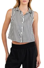 ベラダール レディース トップス シャツ ノースリーブ Bella Dahl Sleevelesstripe Crop ButtonUp Shirt VINTAGE BLACK STRIPE ブラックのサムネイル