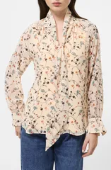 フレンチコネクション レディース トップス シャツ シフォン フラワー柄 フラワー French Connection Leithia Floral Chiffon Tie Neck Top BISQのサムネイル