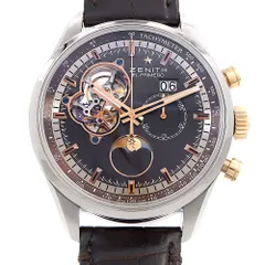 ZENITH ゼニス エル プリメロ クロノマスター オープン クロノグラフ 51.2161.4047 ムーン＆サンフェイズ デイト タキメーター スケルトン 茶 ブラウン SS ステンレス RG ローズゴールド コンビ 純正ベルト 純正尾錠 メンズ 自動巻き【6ヶ月保証】【腕時計】【中古】 ZENITH ゼニス エル プリメロ クロノマスター クロノグラフ 51.2161