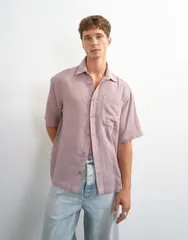 トップマン メンズ トップス シャツ オーバーサイズフィット Topman oversized fitextu red cheesecloth short sleeve shirt in washedのサムネイル