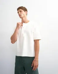 トップマン メンズ トップス ポロシャツ リラックスフィット ジャージー Topman relaxed fit jersey twill baseball henley shirt in ecru エのサムネイル