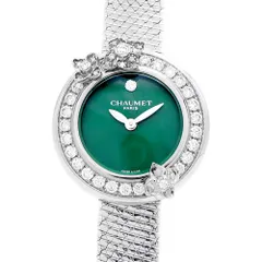 電池交換済 CHAUMET ショーメ オルタンシア コレクション W85411 純正ダイヤモンド ダイヤベゼル 1Pダイヤ 30ｍ防水 緑 グリーン SS ステンレス レディース クォーツ【6ヶ月保証】【腕時計】【中古】のサムネイル