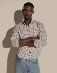トップマン メンズ トップス シャツ Topman relaxed crop fit plaid shirt in ecru エクリュのサムネイル