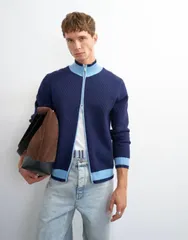 トップマン メンズ アウター カーディガン レギュラーフィット ニット Topman regular fit knitrack cardigan LIGHT BLUE ブルーのサムネイル